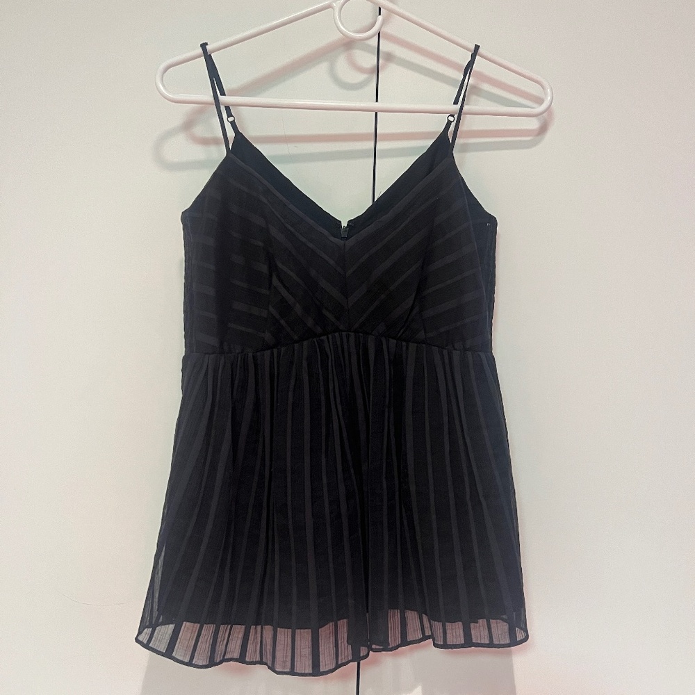 Club Monaco Black Striped Chiffon Smocked Peplum Cami Top XS